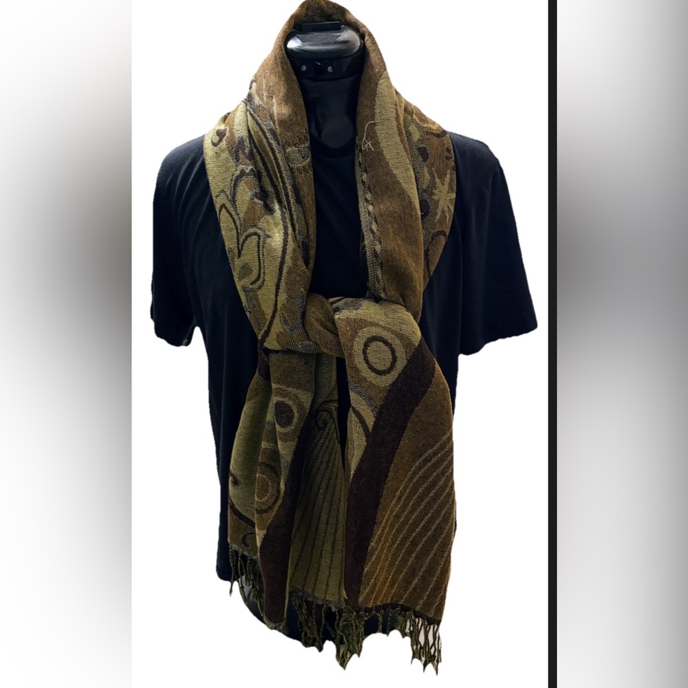 pashmina scarf wrap shawl Brown Gold Pasily Pattern  extra large